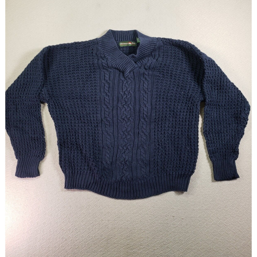 Outback Red Sweater Mens Small Black Long Sleeve Ribbed Trim Cable Knit Pullover